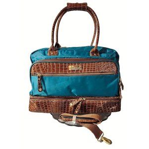 Samantha Brown Croc-Embossed Teal Nylon Adjustable Strap Travel Diaper Overnight